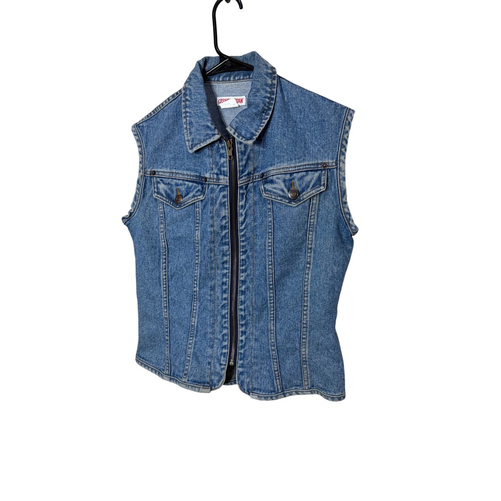Vintageβ Cosmopolitan Denim Vest Womens M Blue Jean Zipper front